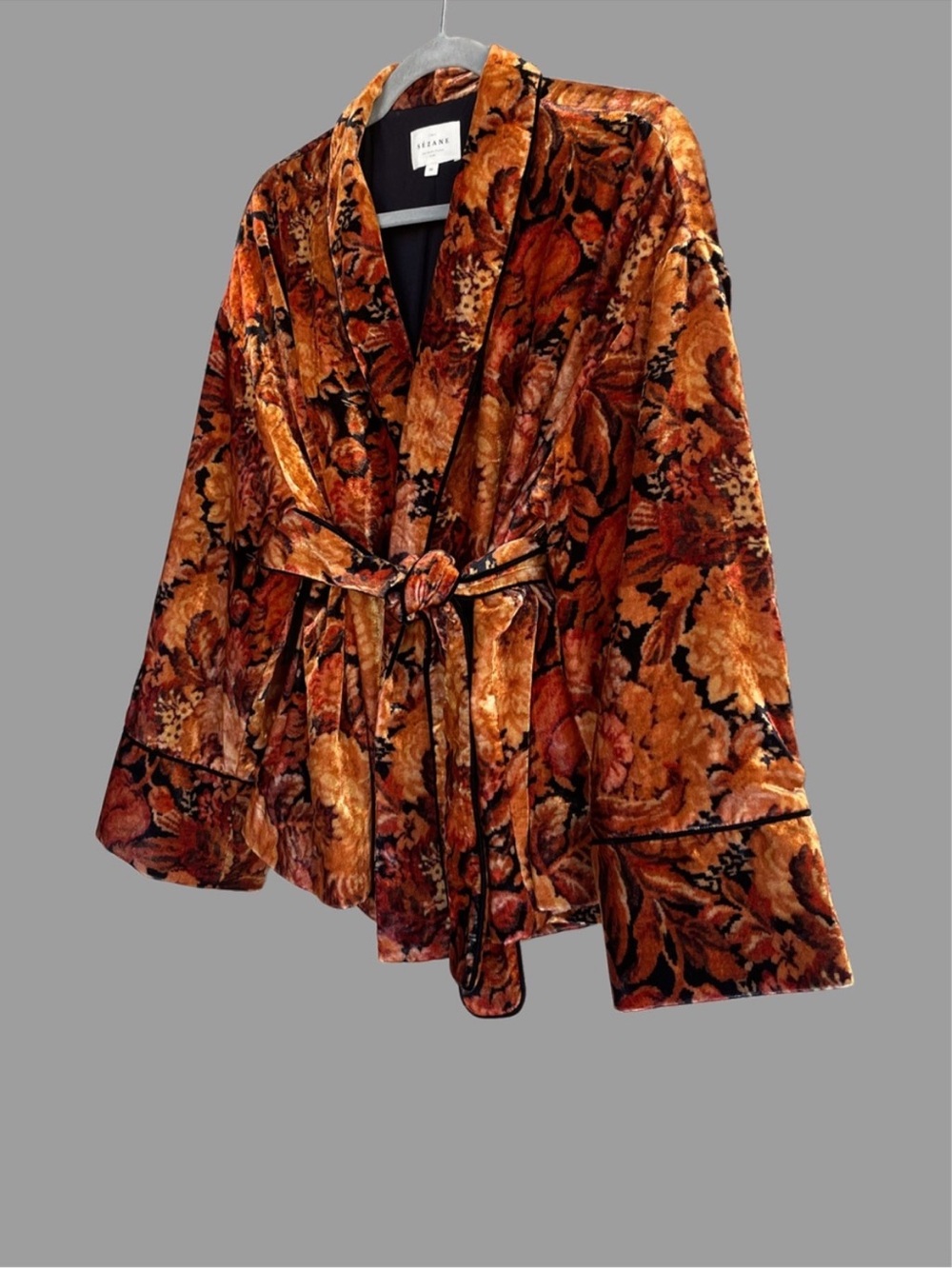 Sézane Rust Multi Velvet Floral Belted Jacket - Picture 3 of 5